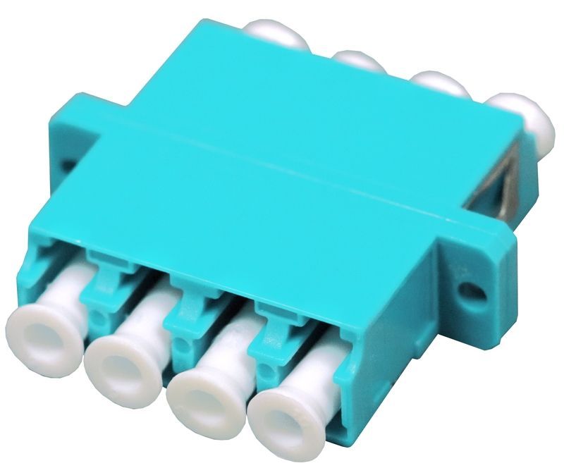 LC-LC Fiber Optic Adapter Quad Multimode (OM3/OM4) Aqua Full Flange (OAS3-LFQLFQ-FXD)