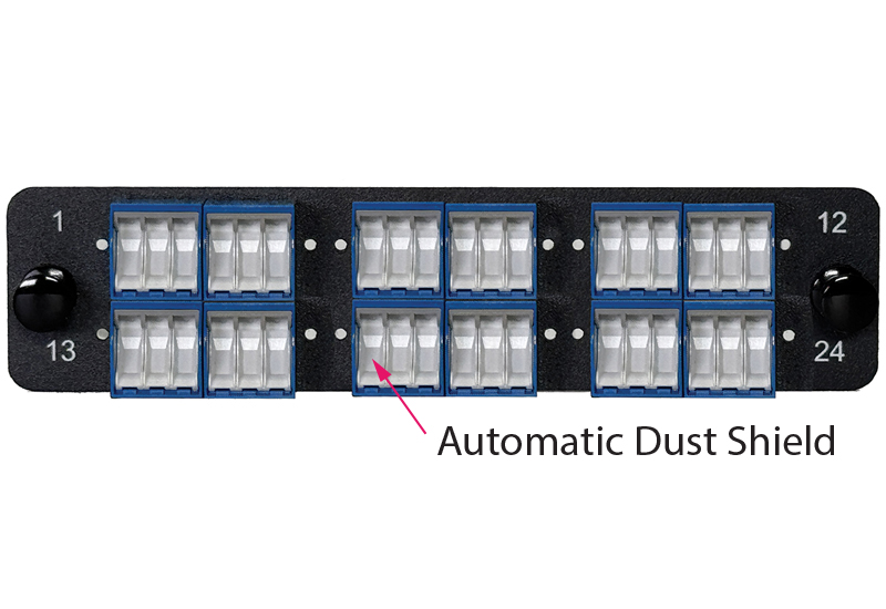 72F MDC Multimode (OM4) Aqua Adapter Panel with IP5x Automatic Dust Shield - Select Series 72F MDC Multimode (OM4) Aqua Adapter Panel with IP5x Automatic Dust Shield - Select Series