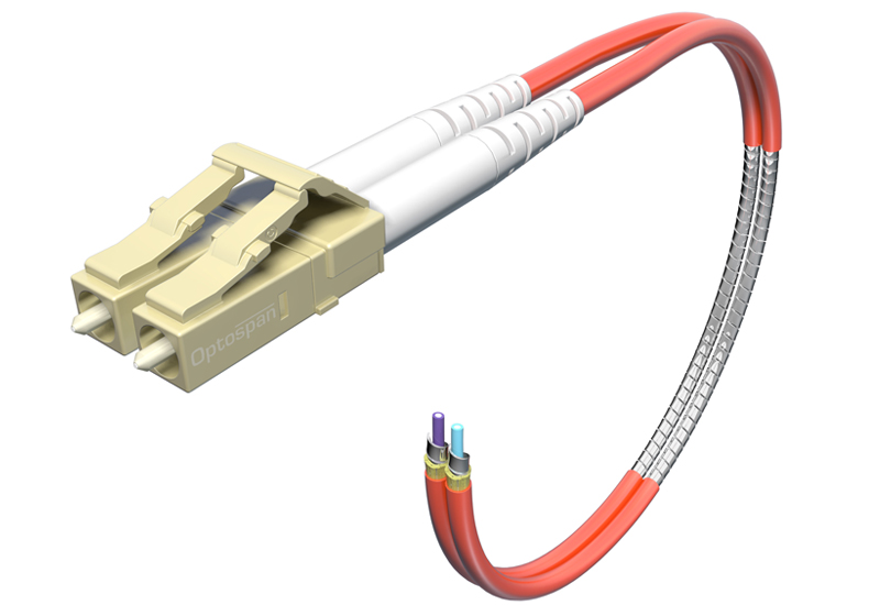 Plenum Armored Optic Cable, Duplex, ST-LC, Multimode, 30 Meter