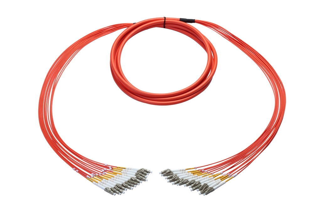 Multimode Plenum Armored Fan-Out Fiber Cable, 12 Strand, 50 Meter, LC-LC Multimode Plenum Armored Fan-Out Fiber Cable, 12 Strand, 50 Meter, LC-LC