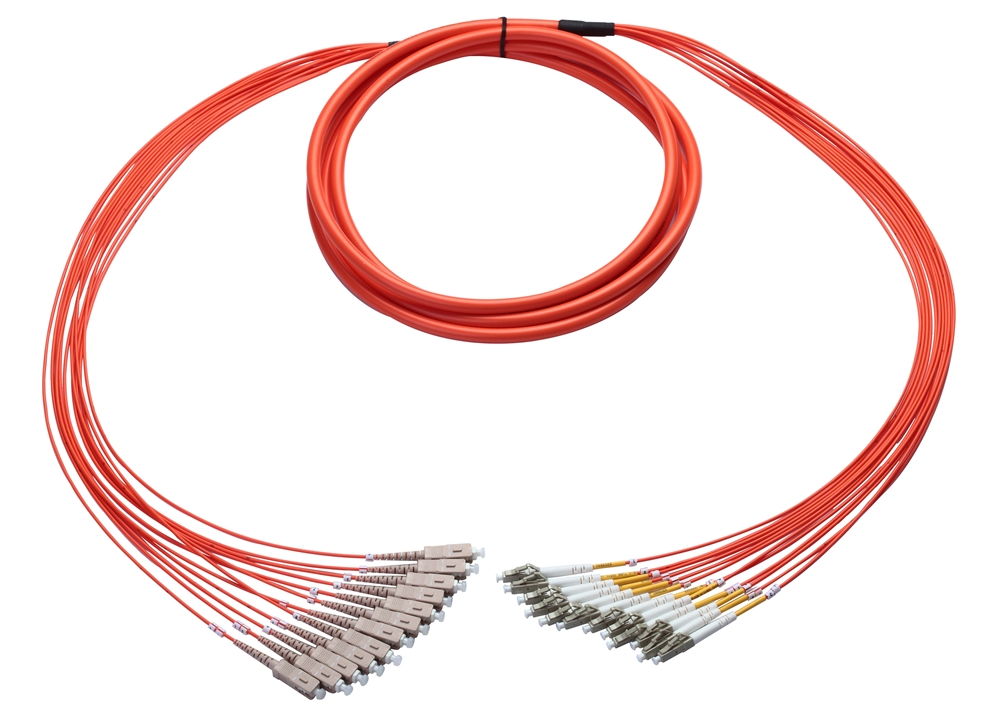 Plenum Breakout Cable, 12-Fiber, SC-LC, Multimode, 30 Meter