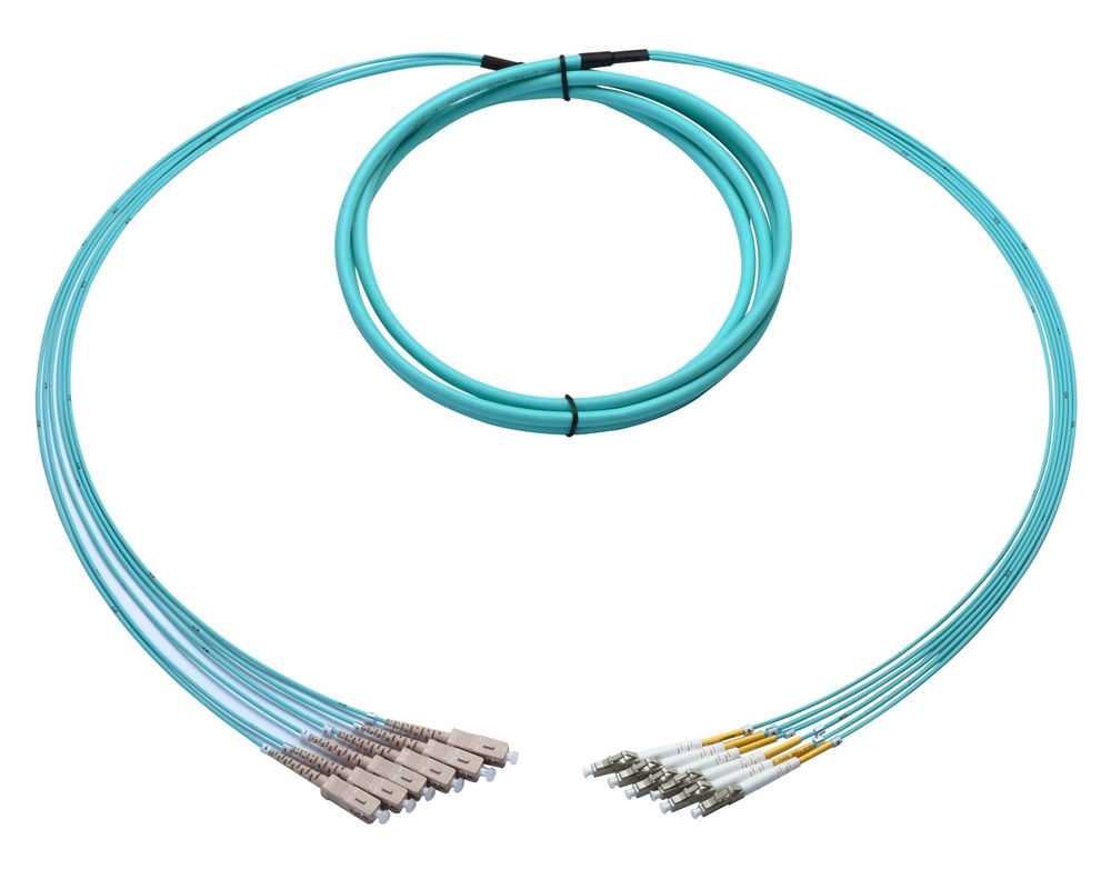 SC-LC Plenum Armored Fan-Out Cable 6-Fiber Multimode 50 Meter
