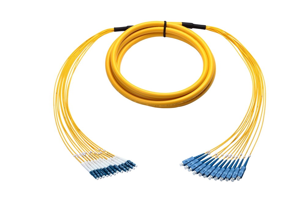 Single-mode Plenum Armored Fan-Out Fiber Cable, 12 Strand, 2 Meter, SC-LC