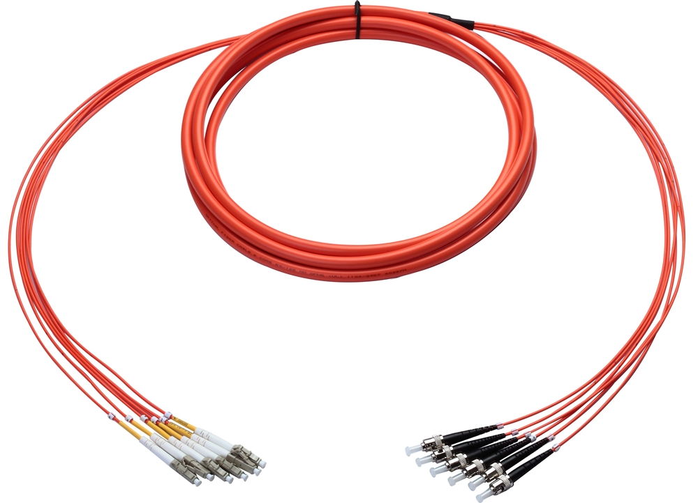 Multimode Plenum Fan-Out Fiber Cable, 6 Strand, 5 Meter, ST-LC