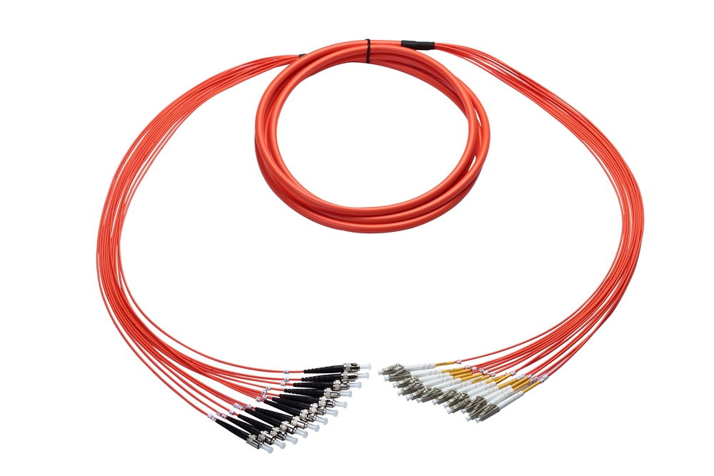 ST-LC Plenum Fan-Out Cable 12-Fiber Multimode 10 Meter