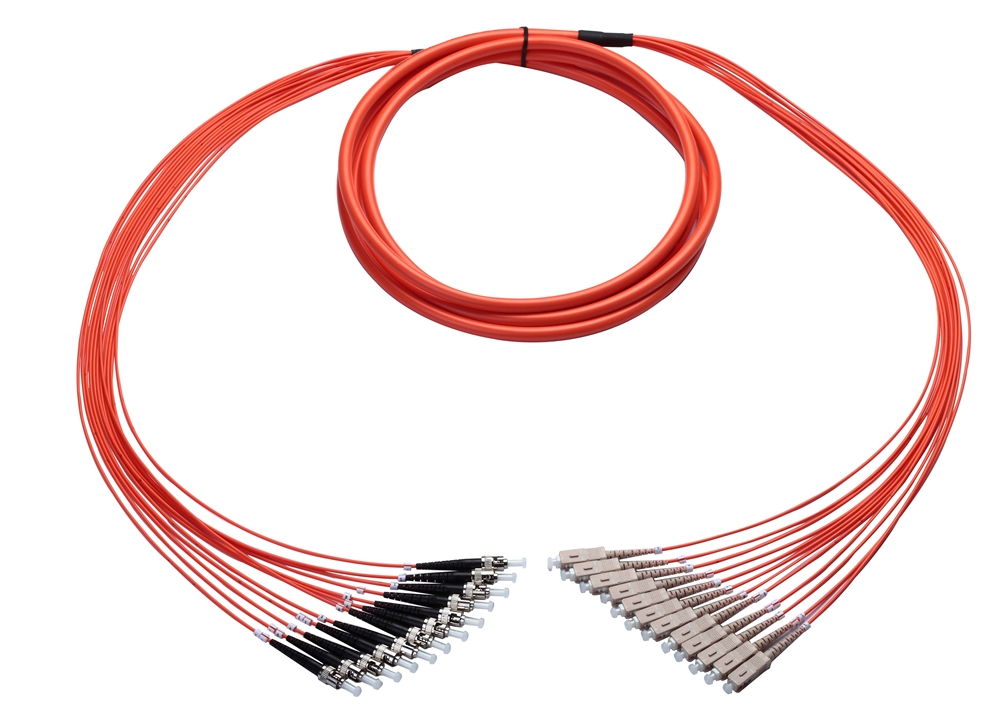 Multimode Plenum Armored Fan-Out Fiber Cable, 12 Strand, 100 Meter, ST-SC