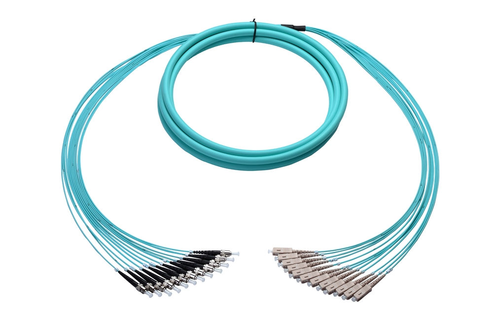 Multimode Plenum Armored Fan-Out Fiber Cable, 12 Strand, 30 Meter, ST-SC